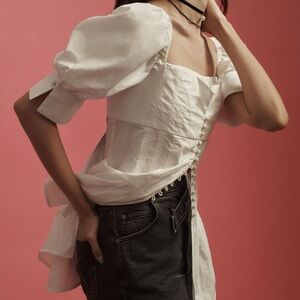 Anthropologie Square Neck Puff Sleeve Tunic Blouse